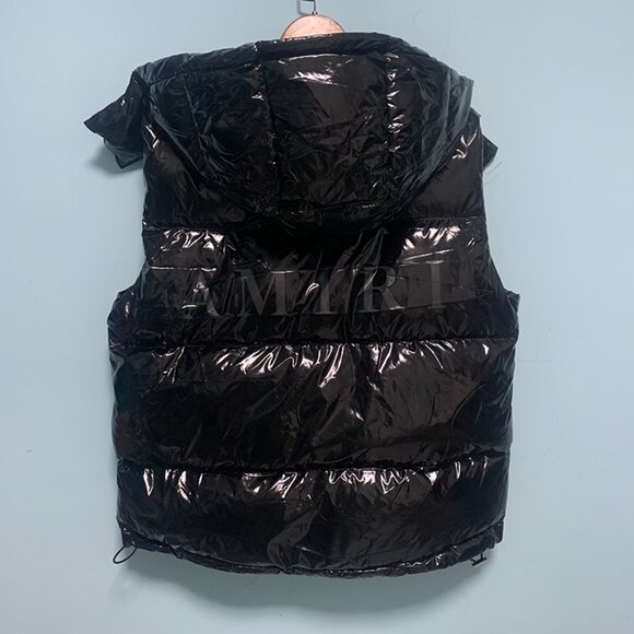 Amiri Smooth Grain Black Leather Down Vest - Picture 6 of 8